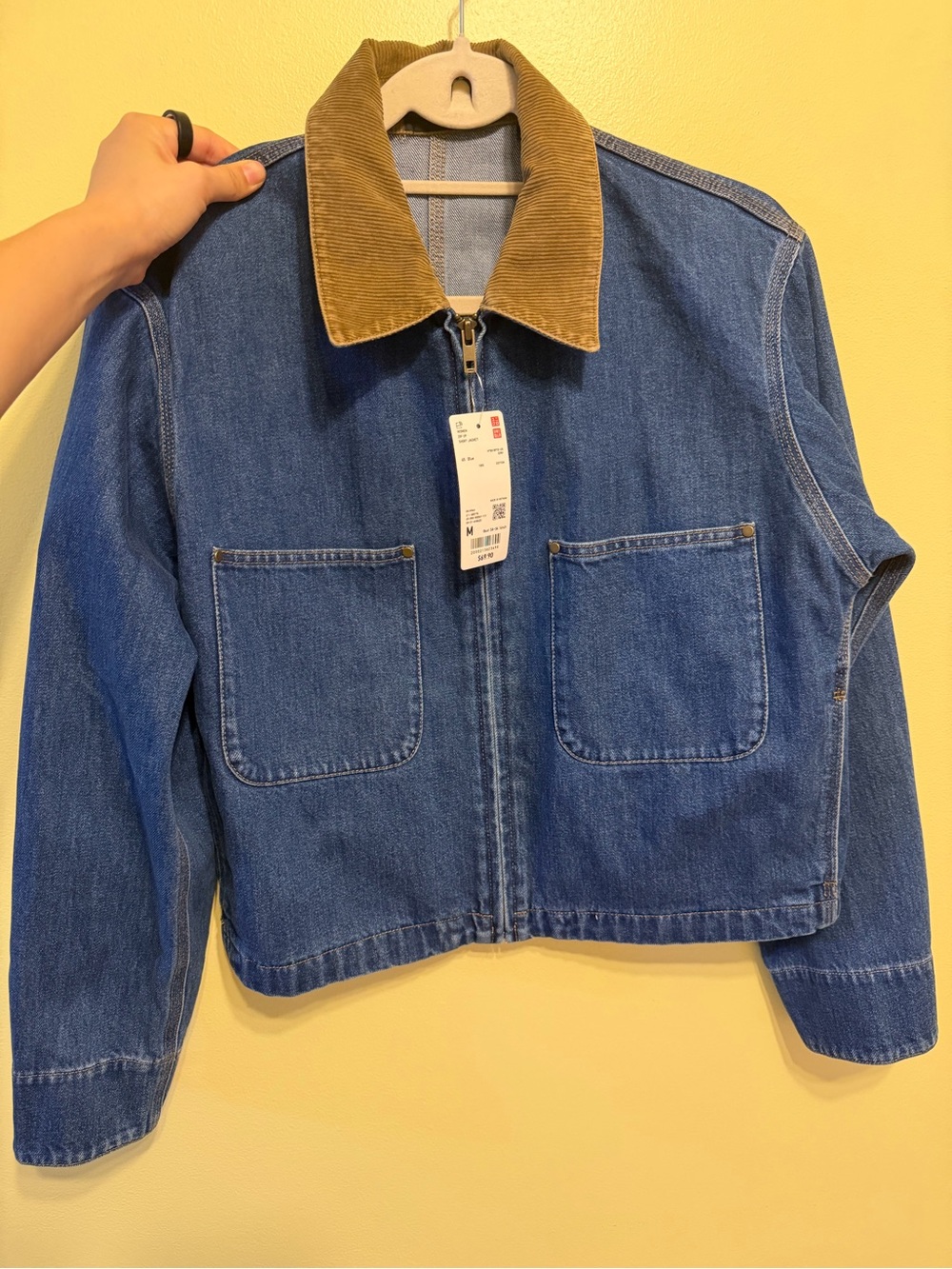 Uniqlo Blue Denim Jacket with Brown Corduroy Collar
